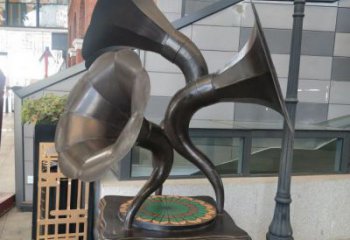廣場(chǎng)留聲機(jī)雕塑廠家 現(xiàn)代小品 異形不銹鋼留聲機(jī)雕塑廠