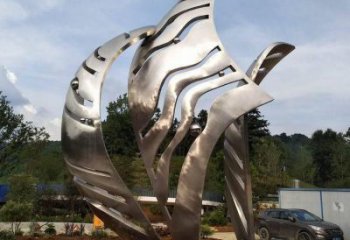 鏡面花葉雕塑廠家 烤漆大型擺件 鏤空不銹鋼花葉雕塑廠