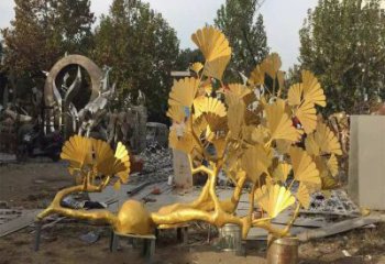 中式銀杏葉雕塑廠家 烤漆小品 游樂場(chǎng)不銹鋼銀杏葉雕塑廠