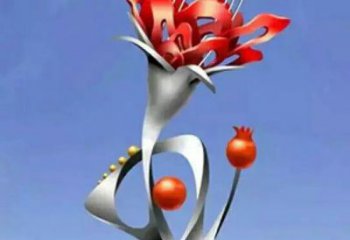 烤漆石榴花雕塑廠家  創意小品 烤漆不銹鋼石榴花雕塑價格