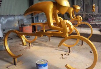 廣場騎車人雕塑廠家 戶外小品 幾何不銹鋼騎車人雕塑廠