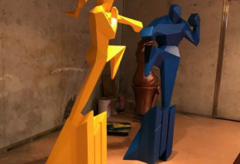 幾何青少年雕塑廠家 戶外創(chuàng)意小品 烤漆不銹鋼青少年雕塑擺件