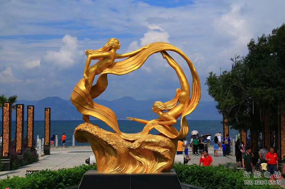 園林美人魚雕塑廠家 烤漆小品 中式不銹鋼美人魚雕塑廠