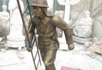 烤漆消防員雕塑廠家  創(chuàng)意小品  戶外消防員雕塑工廠