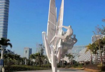 幾何沖浪雕塑廠家 公園小品 現代鏤空不銹鋼沖浪雕塑