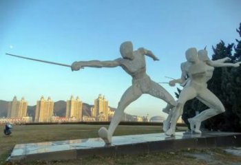 現代擊劍雕塑廠家 大型擺件 現代創意不銹鋼擊劍雕塑小品