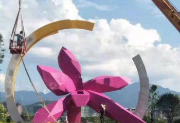 幾何玉蘭花雕塑廠家 廣場(chǎng)小品  戶外鏤空不銹鋼玉蘭花雕塑