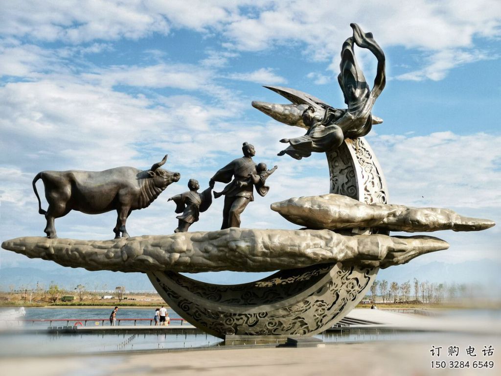 彩繪牛郎織女雕塑 不銹鋼神話雕塑 步行街擺件