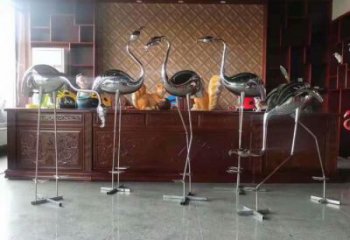 售樓處不銹鋼丹頂鶴雕塑 商業(yè)街仿真雕塑 動物擺件雕塑