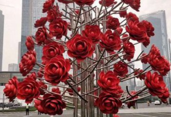 玫瑰花雕塑批發,烤漆工藝,不銹鋼玫瑰花雕塑精選廠家