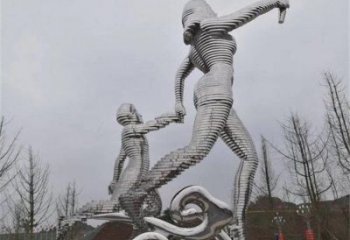 火炬人雕塑，鏡面工藝-不銹鋼螺旋造型雕塑