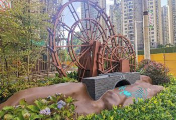水車雕塑選用,小區(qū)擺件,大型水車雕塑公司