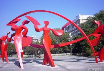 烏蘭察布扭秧歌雕塑，民俗舞蹈雕塑，不銹鋼抽象音樂(lè)人雕塑