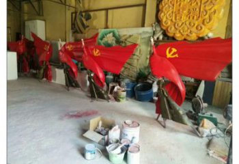 武川園林國旗雕塑，噴漆黨建雕塑，烤漆形式