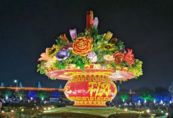 街道花籃雕塑，鍛造景觀雕塑，古銅效果
