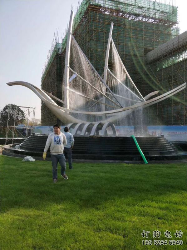 舟山帆船噴泉雕塑，水景水秀組合，旱地帆船噴泉雕塑廠家