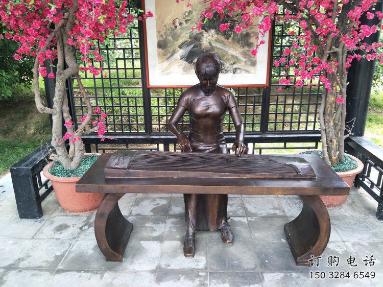 九龍坡彈古箏雕塑廠家，景觀概念，民俗人物雕塑通用