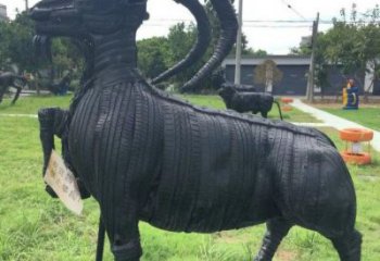 溫州輪胎山羊雕塑供應(yīng)，公園雕塑，鑄銅輪胎羊雕塑供求